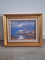 Gouden lijst met schilderij van boten, Antiek en Kunst, Kunst | Schilderijen | Klassiek, Ophalen of Verzenden