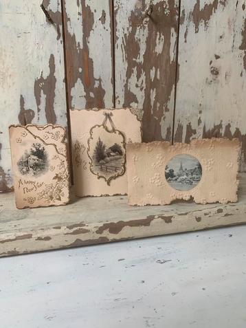 3 antieke Engelse Kerst/ Nieuwjaars kaartjes beschikbaar voor biedingen