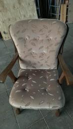 Oude eiken stoel met oud roze/licht bruine kussens, Ophalen, Minder dan 50 cm, Gebruikt, Minder dan 75 cm