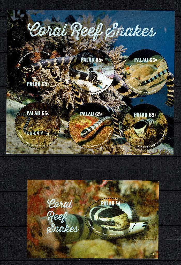 PALAU 15 2 PF BLOKKEN ZEESLANGEN REPTIELEN ZEELEVEN SLANGEN, Postzegels en Munten, Postzegels | Thematische zegels, Postfris, Dier of Natuur
