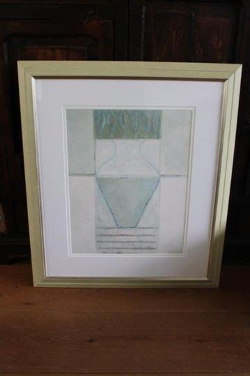 Moderne tekening in mooie houten lijst net glas ervoor beschikbaar voor biedingen