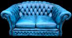 Chesterfield 2 zit bank blauw leer + BEZORGING GRATIS, Gebruikt, ., 150 tot 200 cm, Chesterfield