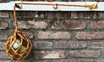 Vintage macramé groen glazen bol visnetdrijver Ø13,5 cm, Antiek en Kunst, Curiosa en Brocante, Ophalen of Verzenden