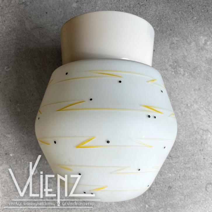 Vintage, midcentury art deco plafondlamp lamp, hanglamp, Huis en Inrichting, Lampen | Plafondlampen, Gebruikt, Glas, Kunststof