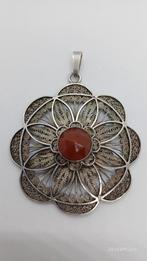 Grote zilveren Vintage Filigrain Hanger Carneool, Ophalen of Verzenden, Zilver, Zilver, Met edelsteen