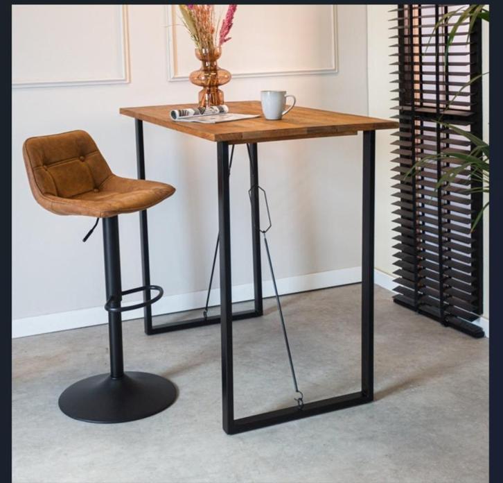 mangohouten bartafel met 2 barstoelen, Huis en Inrichting, Barren, Zo goed als nieuw, Ophalen