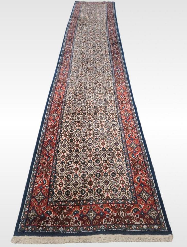 Handmade Persian wool Moud carpet runner blue 82x400cm, Huis en Inrichting, Stoffering | Tapijten en Kleden, Gebruikt, 50 tot 100 cm