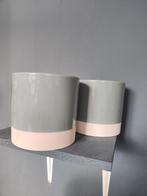 3 Grijs/Witte Bloempotten - 13cm, Gebruikt, Rond, Aardewerk, Tuin