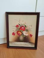 schilderijtje met vaas bloemen 22x26 cm, Antiek en Kunst, Ophalen of Verzenden