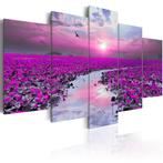 668 Paars Sunset 5 Luik Canvas Schilderij 200x100cm Nieuw, Ophalen of Verzenden