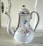 Emaille oude Franse koffiepot bol buikje vlinder en bloem, Ophalen of Verzenden