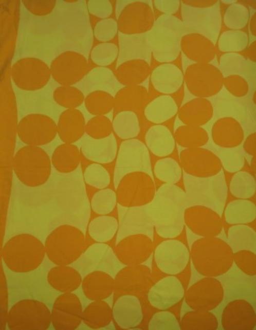 Vintage lap stof 2 kleuren geel met cirkels, Hobby en Vrije tijd, Stoffen en Lappen, Zo goed als nieuw, Katoen, 30 tot 120 cm