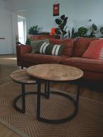 Mangohouten Salontafel Set - Industrieel Design, Huis en Inrichting, Ophalen, 50 tot 100 cm, Rond, 50 tot 100 cm