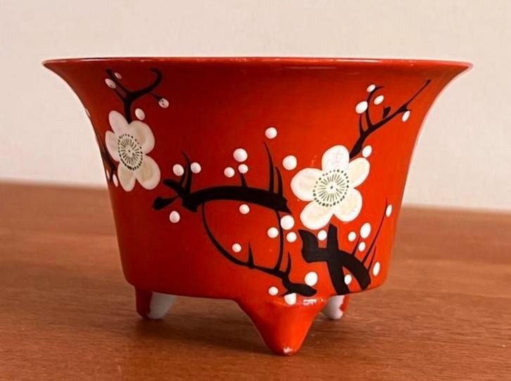 Bonsai pot Kutani gebakken porselein Kersenbloesem 10,5x6,5, Antiek en Kunst, Antiek | Porselein, Ophalen of Verzenden