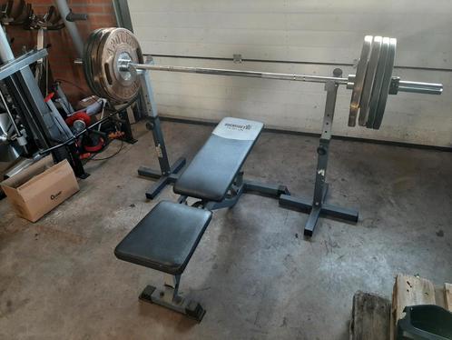 Olympische barbell set 120kg+ benchpress, Sport en Fitness, Fitnessmaterialen, Zo goed als nieuw, Ophalen