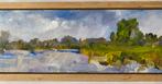 Olieverf / paneel. Rivierlandschap, Ophalen of Verzenden