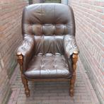 Eikenhouten fautuil met leren bekleding, Huis en Inrichting, Fauteuils, Ophalen, Hout, Minder dan 50 cm