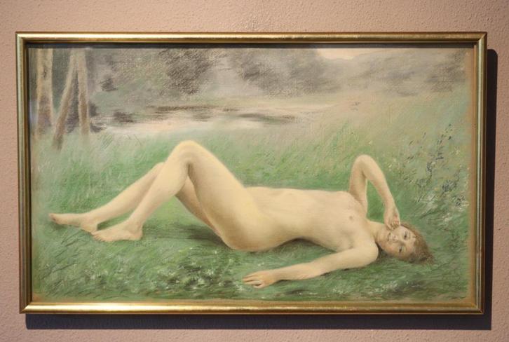 Mooi portret van liggend naakt, Antiek en Kunst, Kunst | Schilderijen | Klassiek, Ophalen of Verzenden