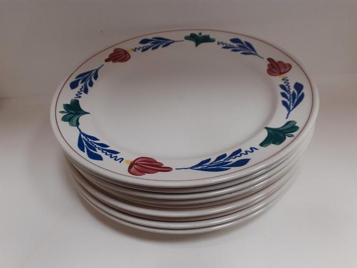Boerenbont by Boch, 6x plat dinerbord 24 cm WD-022, Huis en Inrichting, Keuken | Servies, Gebruikt, Bord(en), Boerenbont, Aardewerk
