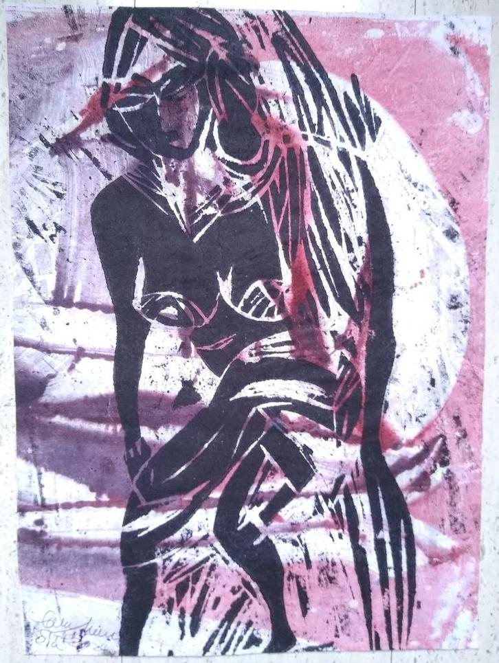 Mix-Media Outsider Art Gesigneerd Lothar Mayring Naakt 9, Antiek en Kunst, Kunst | Schilderijen | Modern, Verzenden