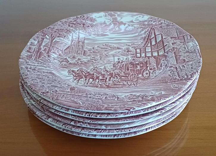 Wedgwood Servies Dickens coaching days – Ontbijt bordjes 6x, Antiek en Kunst, Antiek | Servies los, Ophalen of Verzenden
