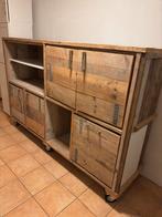 Steigerhouten Kast op Wielen - 220x60x147cm, Huis en Inrichting, Ophalen, Gebruikt, 100 tot 150 cm, 200 cm of meer