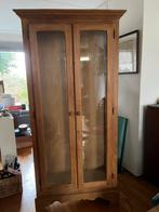 Mooie licht eiken vitrinekast met geslepen glas., Ophalen, 50 tot 100 cm, 150 tot 200 cm, 25 tot 50 cm