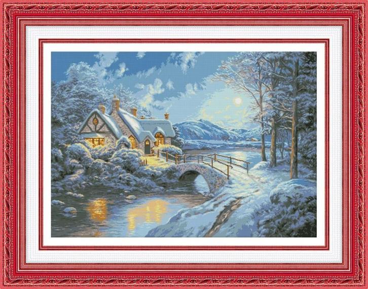 # Compleet groot borduurpakket; Winter landschap #, Hobby en Vrije tijd, Borduren en Borduurmachines, Nieuw, Borduurpakket, Handborduren
