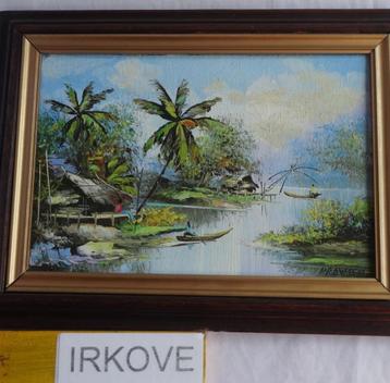 TROPEN DORPJE AAN DE RIVIER * Olie op Doek * beschikbaar voor biedingen