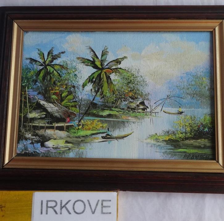 TROPEN DORPJE AAN DE RIVIER * Olie op Doek *, Antiek en Kunst, Kunst | Schilderijen | Klassiek, Verzenden