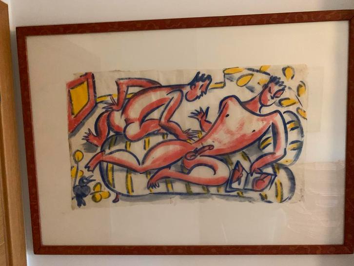 Schilderij op rijstpapier - Eddy Varekamp, Antiek en Kunst, Kunst | Tekeningen en Foto's, Ophalen of Verzenden