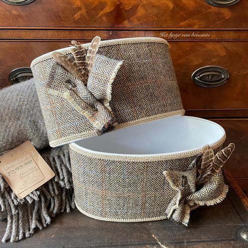Schotse SET lampenkappen Harris Tweed Bracken, Huis en Inrichting, Lampen | Lampenkappen, Nieuw, Minder dan 25 cm, Ovaal, Blauw
