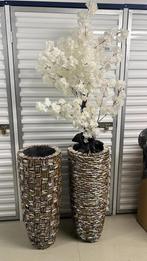 Mooi schelpenvazen met bloesem boom, Ophalen of Verzenden, Wit, Aardewerk of Porselein, Minder dan 50 cm