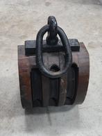 Antieke Houten Katrol met Metalen Beslag, Ophalen of Verzenden