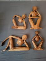Houten Beelden - Set van 4 'De Denker', Antiek en Kunst, Ophalen of Verzenden
