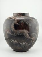 Charles Catteau Boch Freres Keramis vaas met herten Art Deco, Ophalen of Verzenden