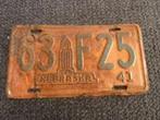 Kentekenplaat licenseplate Nebraska 1941 USA, Auto's, Gebruikt, Ophalen of Verzenden