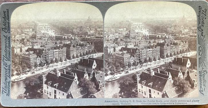 Stereofoto ZWANENBURGWAL Amsterdam 1904, Verzamelen, Foto's en Prenten, Gebruikt, Foto, Gebouw, Voor 1940, Verzenden