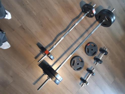 Compleet halterset: halterstang,curlstang,halters&gewichten, Sport en Fitness, Fitnessmaterialen, Gebruikt, Halterset, Ophalen
