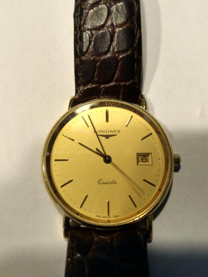 Longines herenhorloge, Sieraden, Tassen en Uiterlijk, Horloges | Heren, Gebruikt, Polshorloge, Overige merken, Goud, Leer, Ophalen