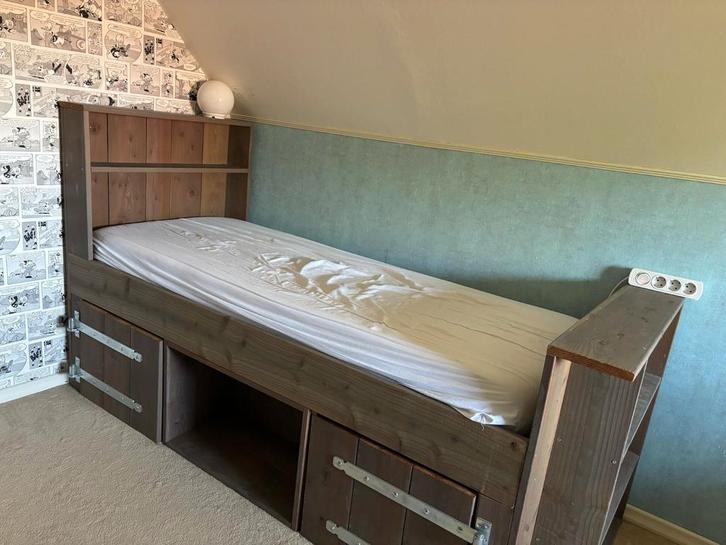 Steigerhouten hoogslaper, Kinderen en Baby's, Kinderkamer | Bedden, Gebruikt, 180 cm of meer, 85 tot 100 cm, Lattenbodem, Ophalen