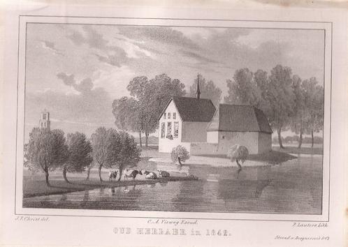 Het Huis Oud - Herlaer in 1745 St. Michielsgestel litho 1846, Antiek en Kunst, Kunst | Etsen en Gravures, Ophalen of Verzenden
