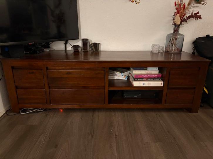 Televisiekast | Massief teakhout, Huis en Inrichting, Kasten | Televisiemeubels, Gebruikt, Minder dan 100 cm, 150 tot 200 cm, 25 tot 50 cm