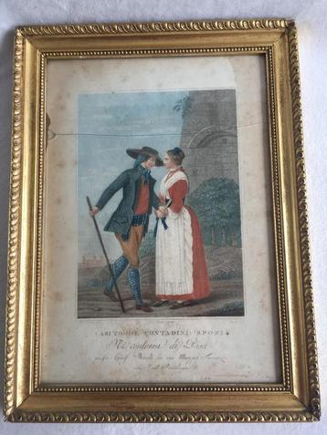 Antieke Toscaanse trouwprent ca. 1830 – ingelijst (zie omsch beschikbaar voor biedingen