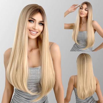 Pruik lang blond steil haar met pony model Florentina beschikbaar voor biedingen