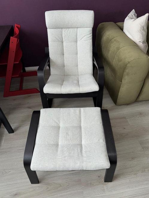 POÄNG IKEA SCHOMMELSTOEL + VOETENBANK, Huis en Inrichting, Fauteuils, Zo goed als nieuw, Hout, Stof, 50 tot 75 cm, 75 tot 100 cm
