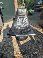 Draaifauteuil - Zwart Leer, Huis en Inrichting, Fauteuils, Ophalen, Gebruikt, 75 tot 100 cm, Modern