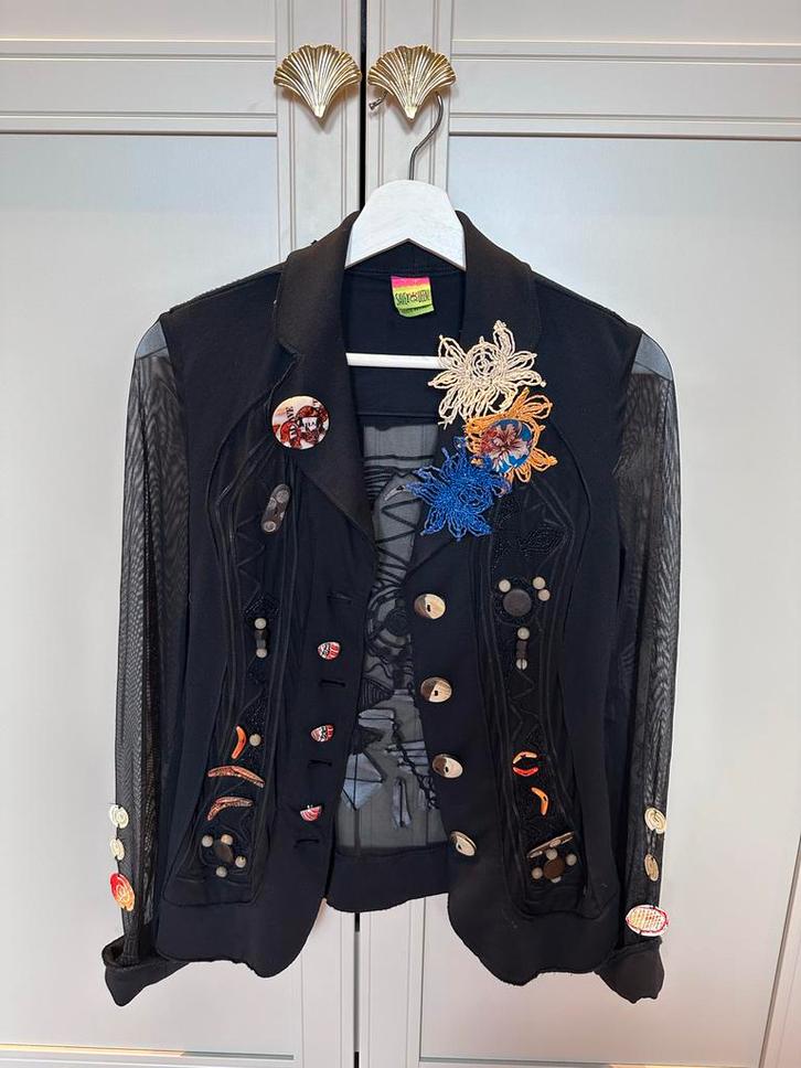Save the Queen Jasje - Uniek Design!, Kleding | Dames, Jasjes, Kostuums en Pakken, Zo goed als nieuw, Jasje, Maat 38/40 (M), Zwart