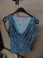 Mouwloze top, watervalhals, zwart-wit-turqouise, Wit, Maat 42/44 (L), Ophalen of Verzenden, Zo goed als nieuw