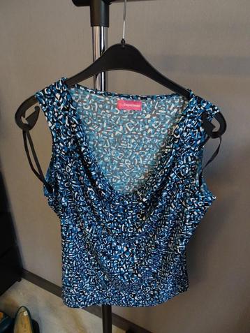 Mouwloze top, watervalhals, zwart-wit-turqouise beschikbaar voor biedingen